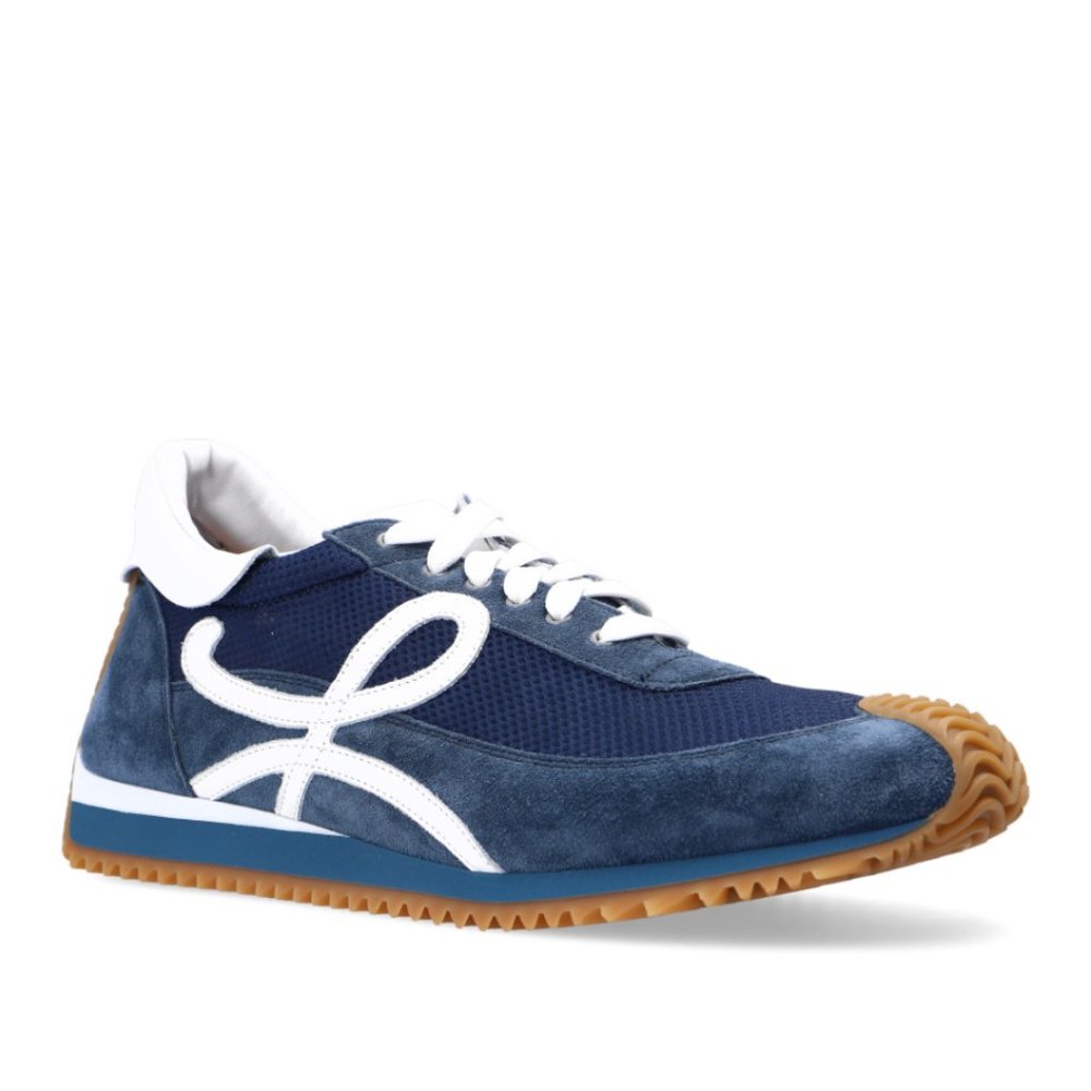 Worn twice. Loewe Flow Runner Lace Up Sneakers Sz IT 41 Navy Blue Suede